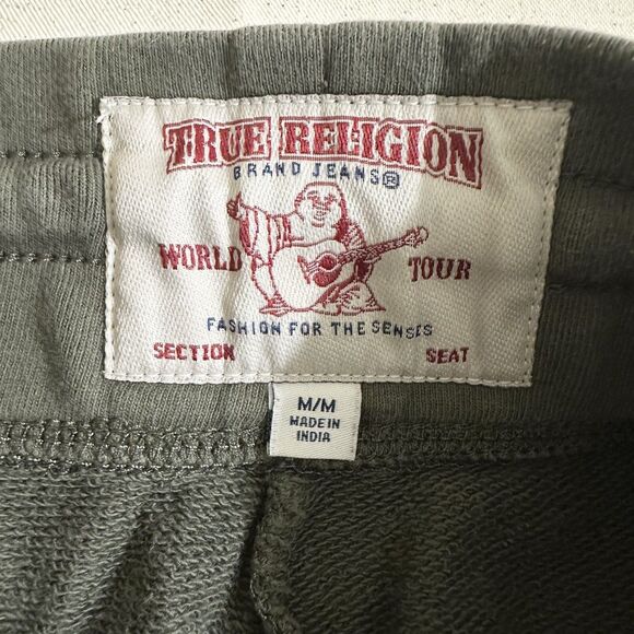 True Religion Sweatpants Women Medium Green Pull On Pockets Drawstring Logo - Picture 3 of 11
